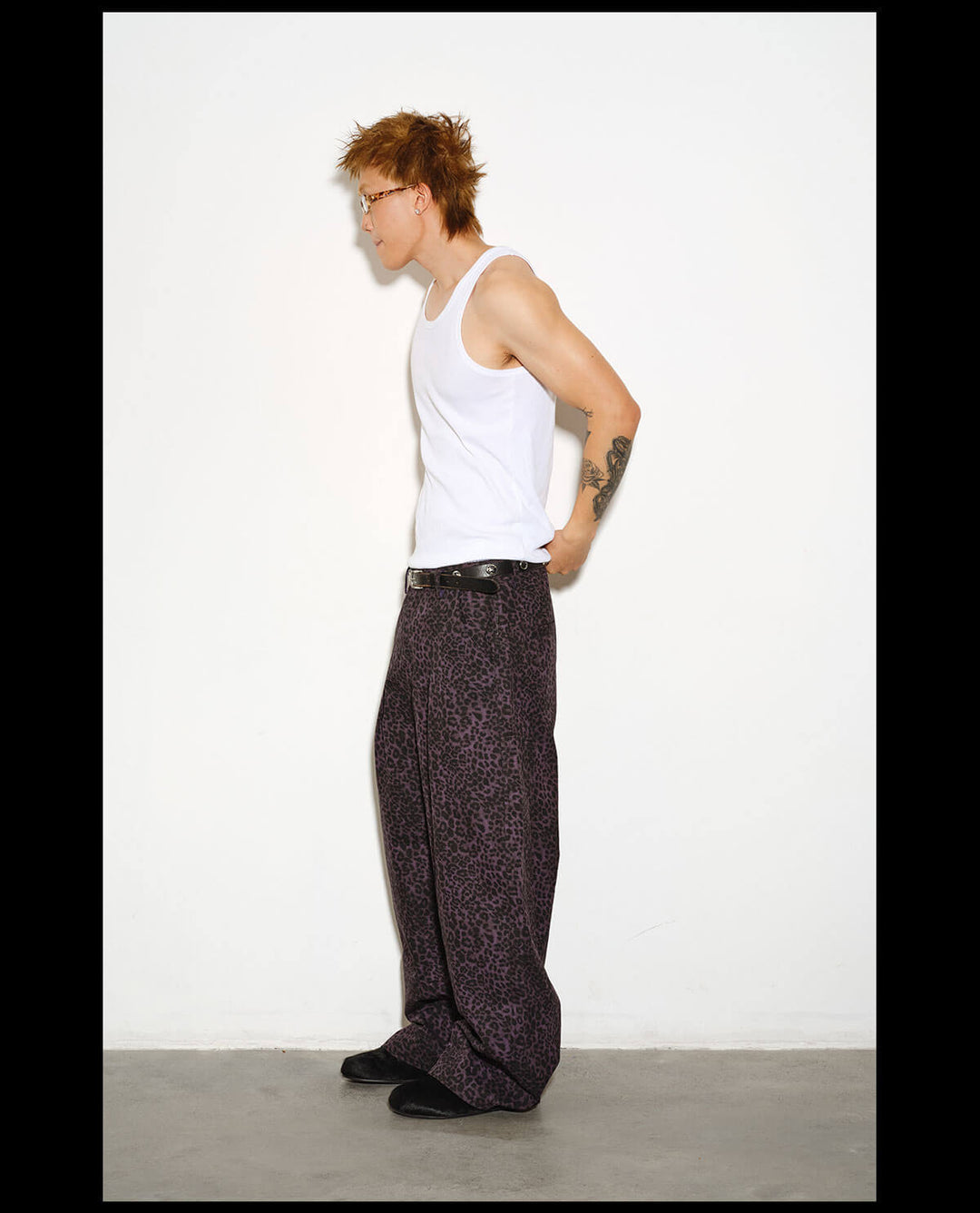 NOVACAM Purple Leopard Print Curved Baggy Pants | Face 3 Face