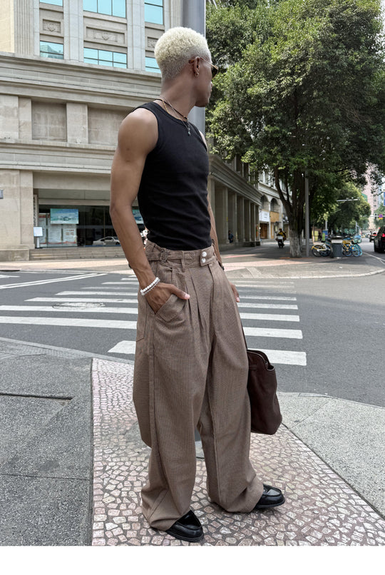 STEEPC Houndstooth Tucked Baggy Suit Pants | Face 3 Face