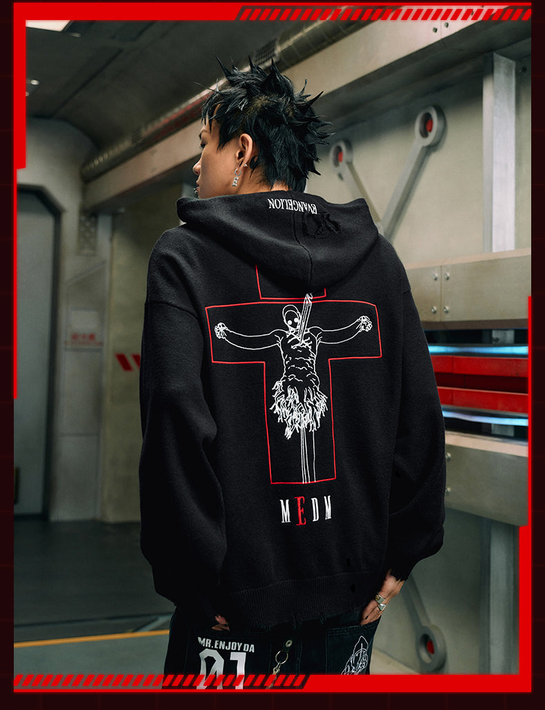 MEDM x EVA Lilith Stripe Zip-Up Knit Hoodie | Face 3 Face