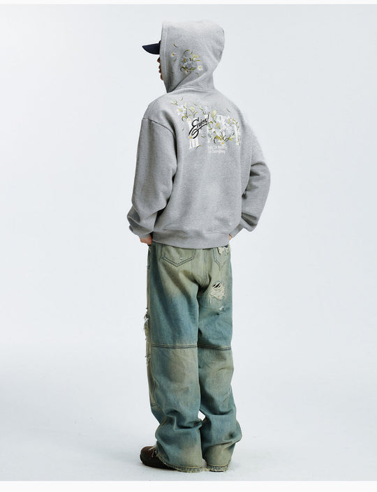 MEDM Rose Embroidered Zip Up Hoodie | Face 3 Face