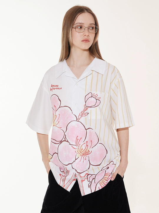 EMPTY REFERENCE Striped Floral Print Short Sleeve Shirt | Face 3 Face