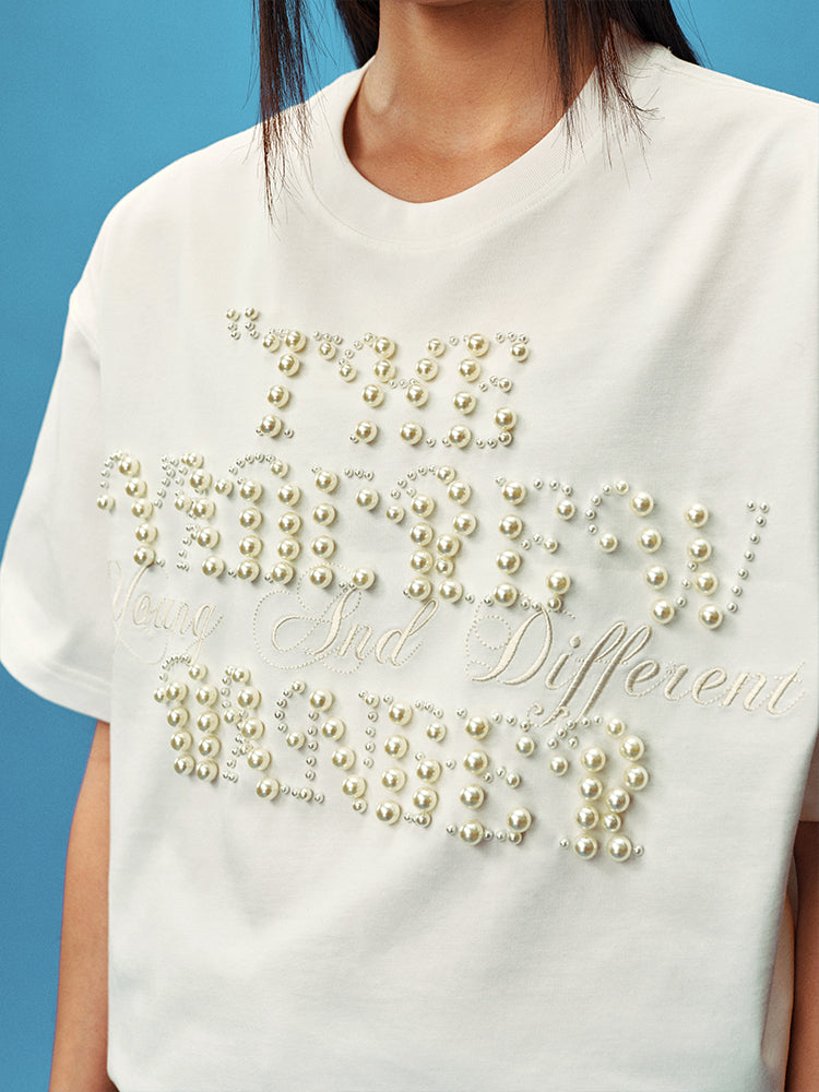 YADcrew Pearl Typography Logo Embroidered Tee | Face 3 Face