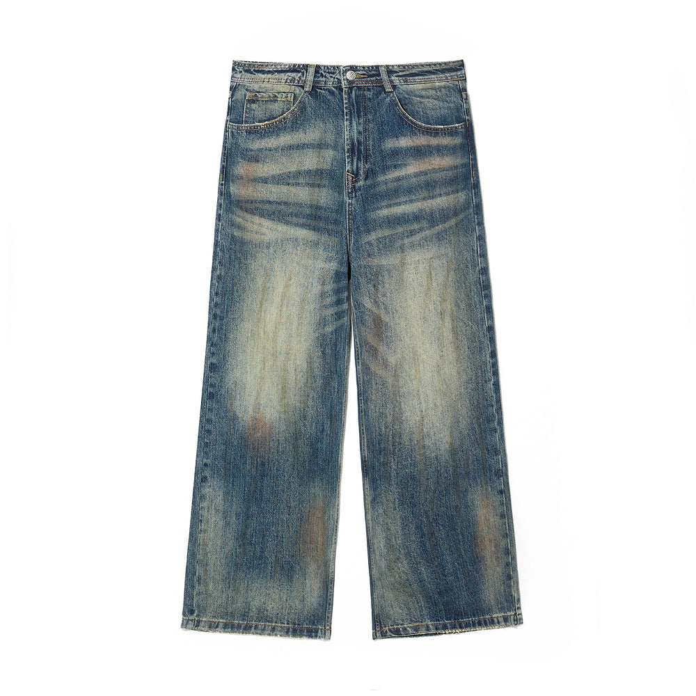 JHYQ Blue Dirty Dye Straight Washed Baggy Jeans | Face 3 Face