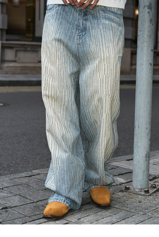 STEEPC Sparkling Rhinestone Washed Baggy Jeans | Face 3 Face