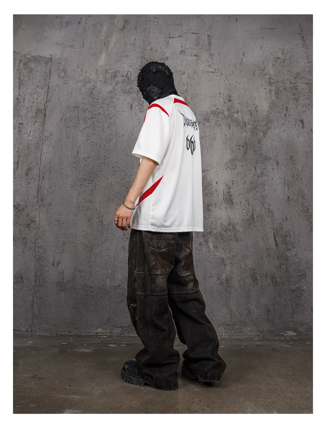 UNDERWATER White and Red Deconstructed Patchwork Embroidered Jersey Tee | Face 3 Face