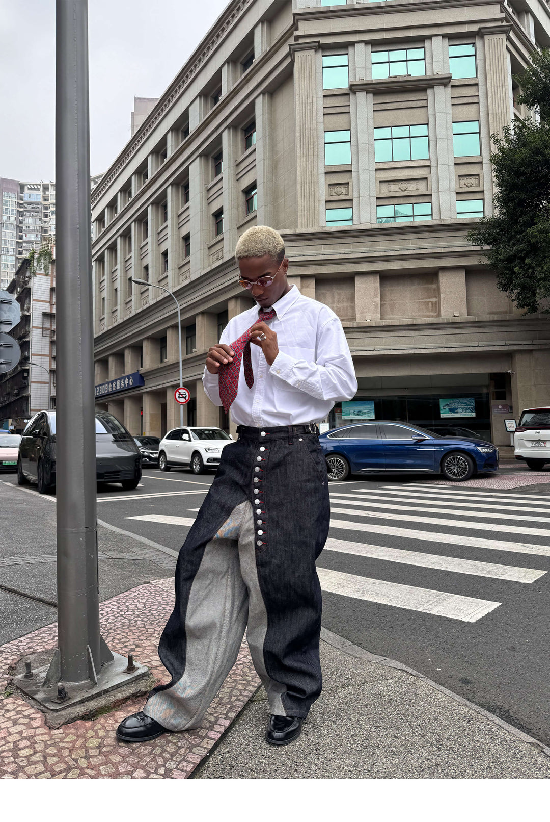 STEEPC Button Fly Reverse Patchwork Baggy Jeans | Face 3 Face