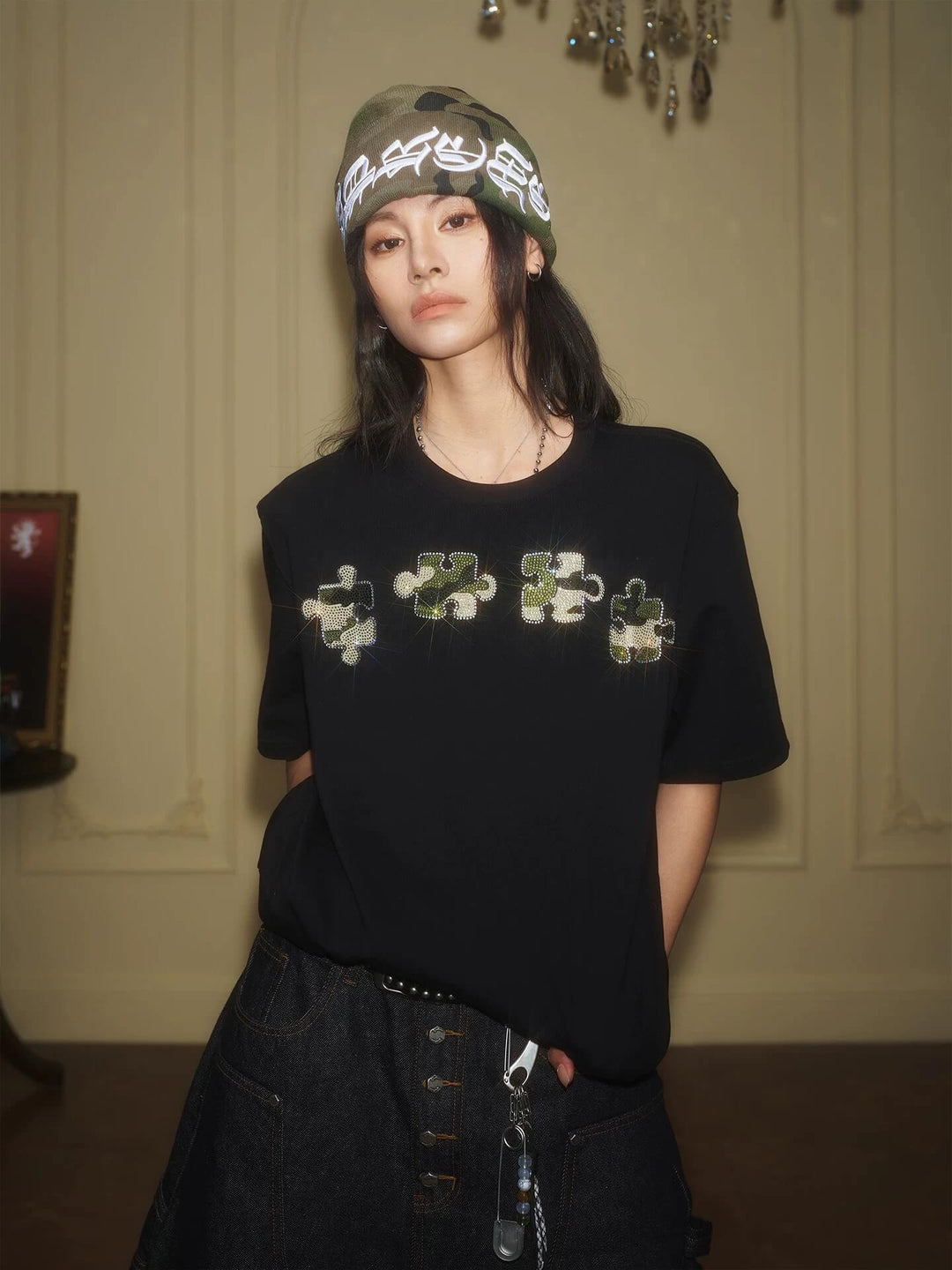 YADcrew Camo Rhinestone Puzzle Tee | Face 3 Face
