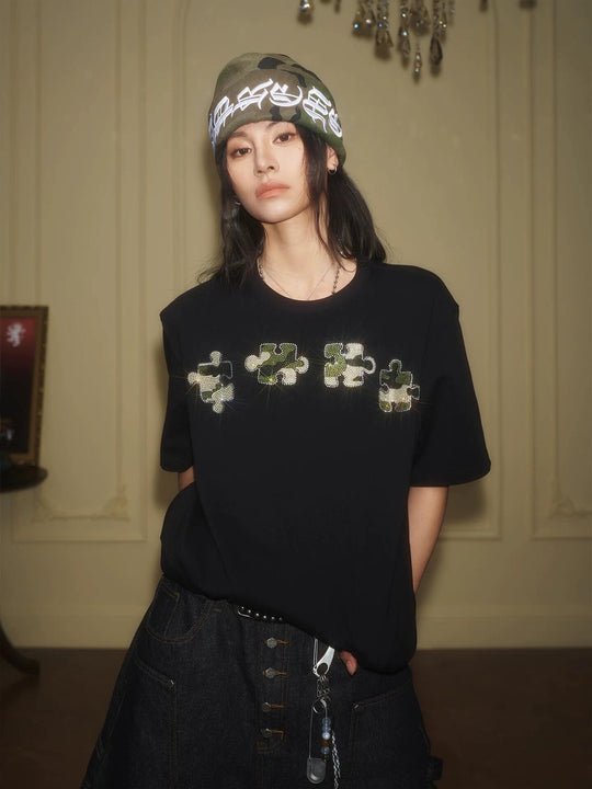 YADcrew Camo Rhinestone Puzzle Tee | Face 3 Face