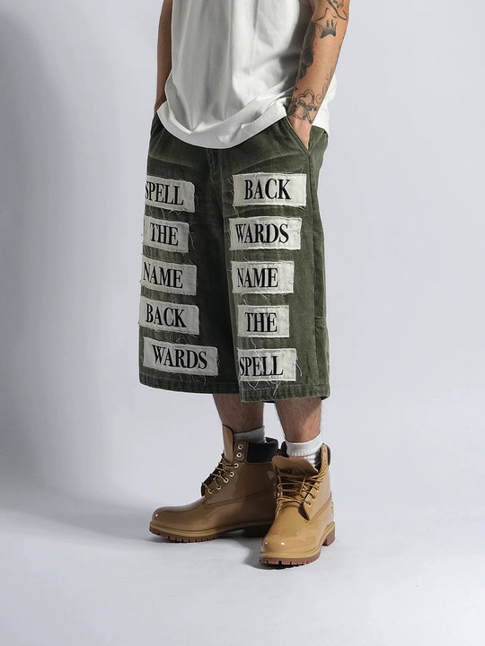 EVETS Embroidered Patches Denim Baggy Shorts | Face 3 Face