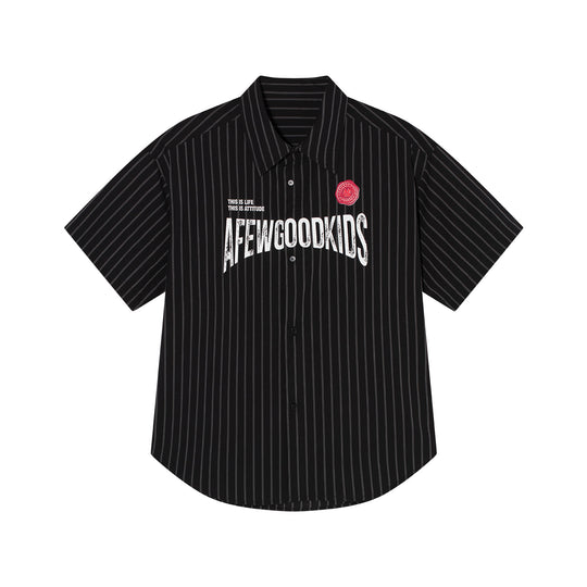 AFGK Striped Logo Print Short Sleeve Shirt | Face 3 Face