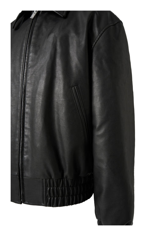 KARMANISTIC Graphic Embroidered Leather Short Bomber Jacket | Face 3 Face