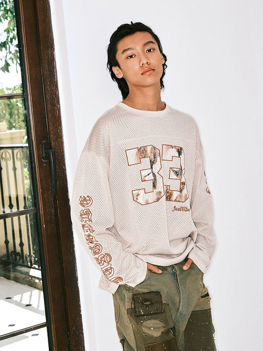 JUST VIBE Lace Patch Embroidered Mesh Hockey Jersey | Face 3 Face