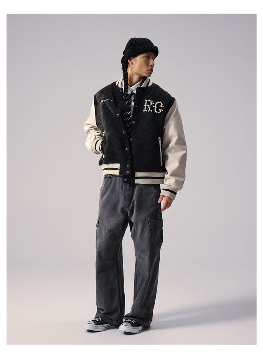 Remedy RMD Pearl Embroidered Leather Varsity Jacket | Face 3 Face