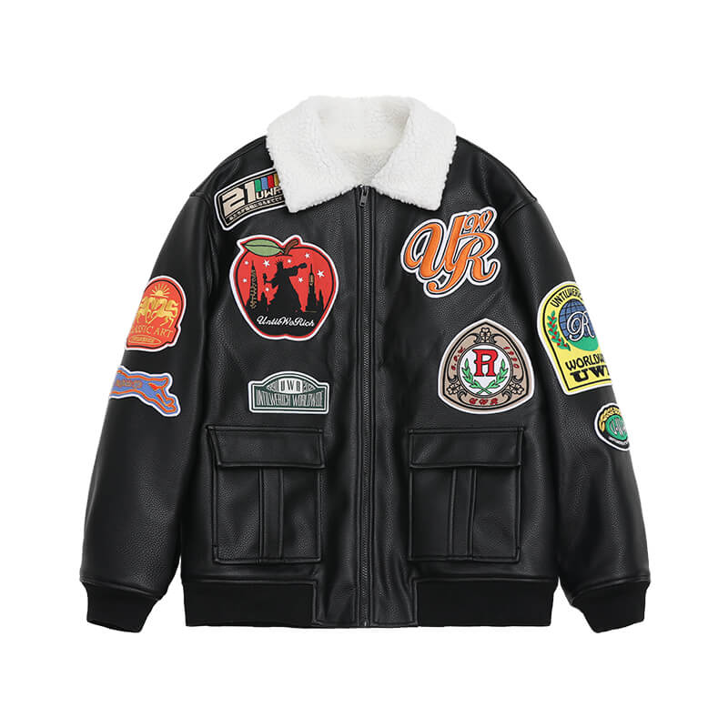 UNTILWERICH PU Leather Fleece Lined Bomber Jacket