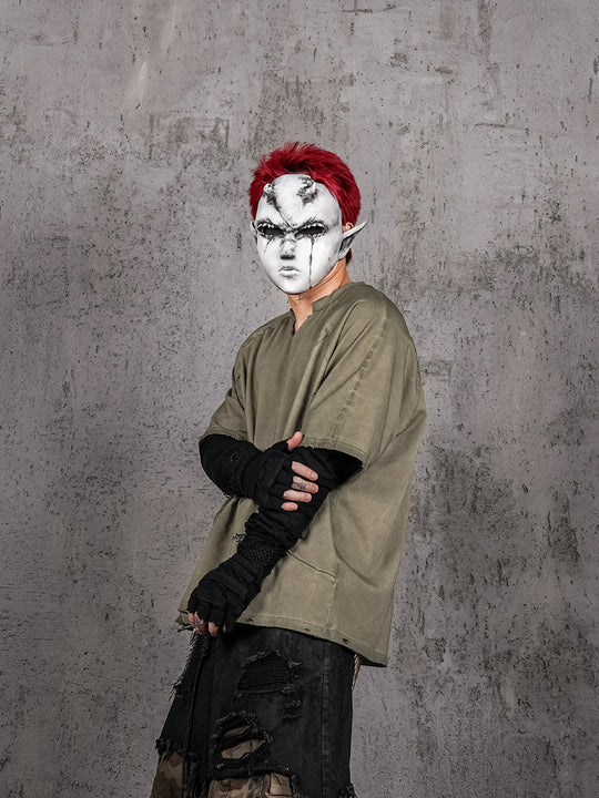 UNDERWATER Dirty Dye Deconstructed Cut-Out V-Neck Tee | Face 3 Face