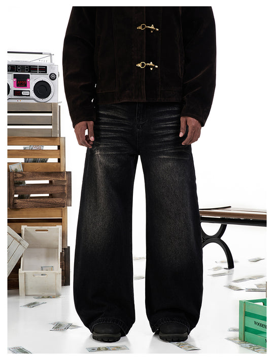 F3F Select Washed Cat Whisker Black Baggy Jeans | Face 3 Face