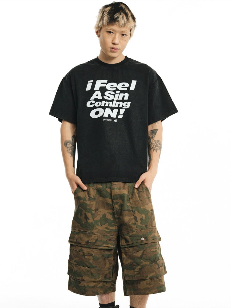 NOVACAM Vintage Letter Washed Black Stitch Tee | Face 3 Face