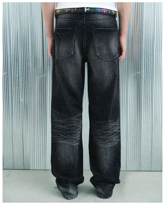 S45 Vintage Whisker Wash Distressed Slub Denim Jeans