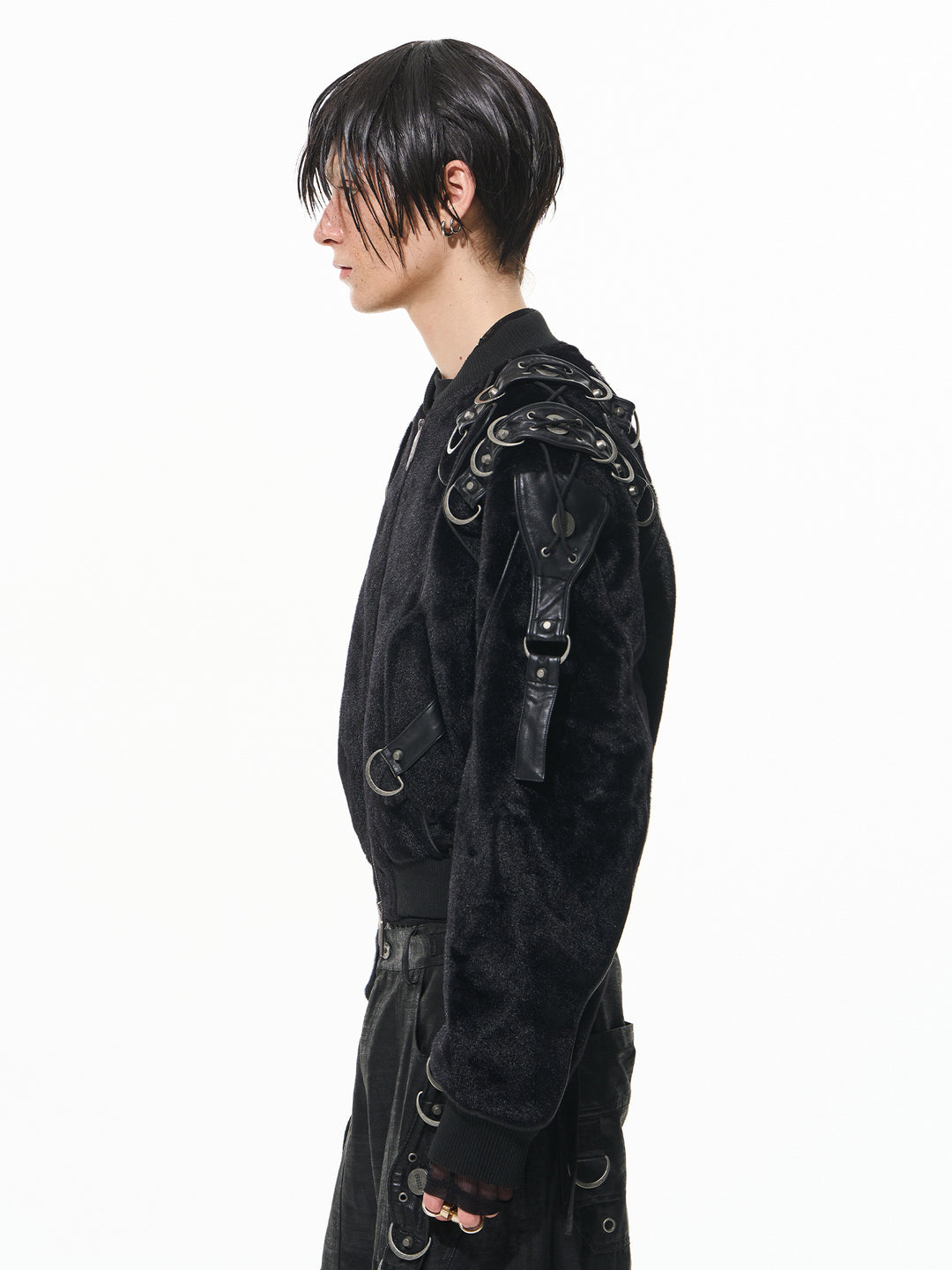 BLIND NO PLAN Metal-Embellished Fur Bomber Jacket | Face 3 Face