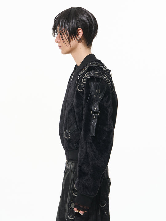 BLIND NO PLAN Metal-Embellished Fur Bomber Jacket | Face 3 Face