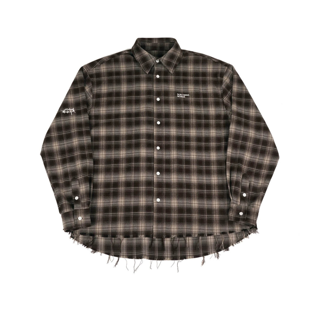 UNDERWATER Brown Brushed Plaid Raw Hem Long Sleeve Flannel Shirt | Face 3 Face