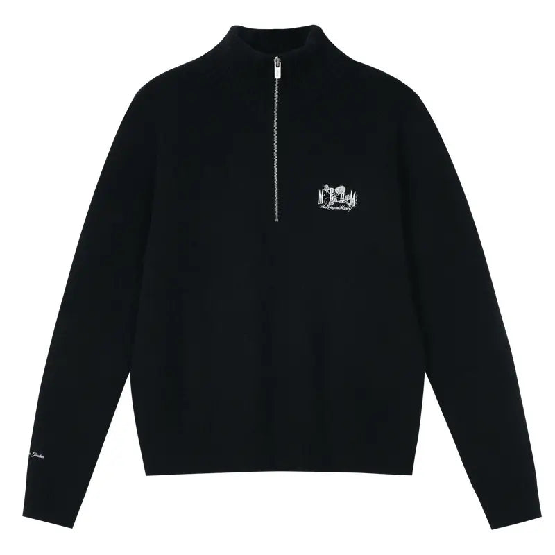 MEDM Rose Embroidered Half Zip Knit Sweater | Face 3 Face