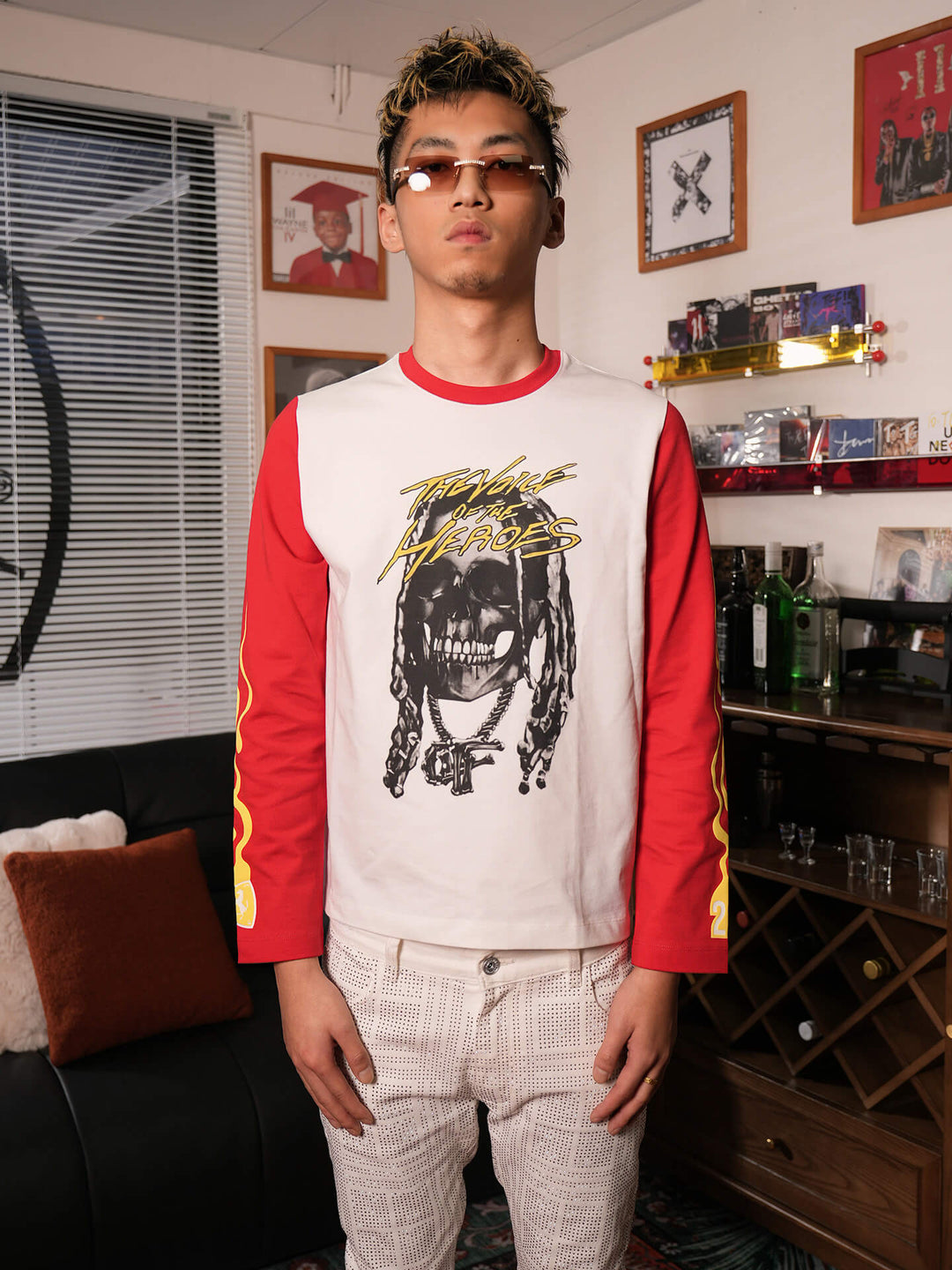TGFCLUB Skull Print Color Block Slim Fit Long Sleeve Tee | Face 3 Face