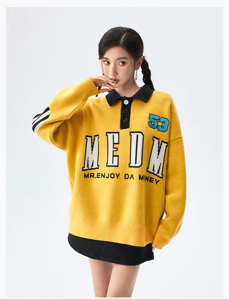 MEDM Patchwork Striped Elbow Knit Sweater | Face 3 Face