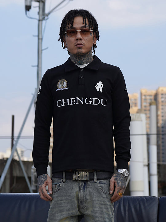 TGFCLUB 223 Patch Embroidered Slim Fit Long Sleeve Polo | Face 3 Face