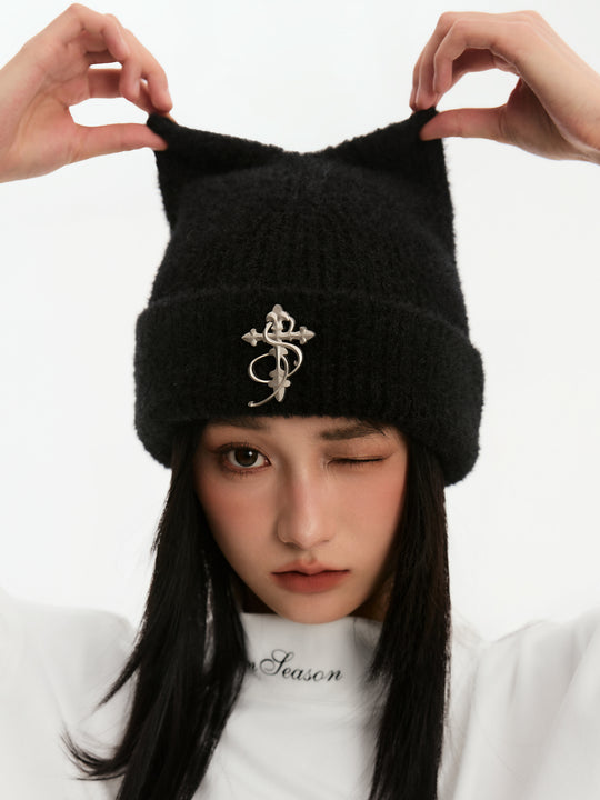 Small Town Kid Cat Ears Metal Logo Beanie | Face 3 Face