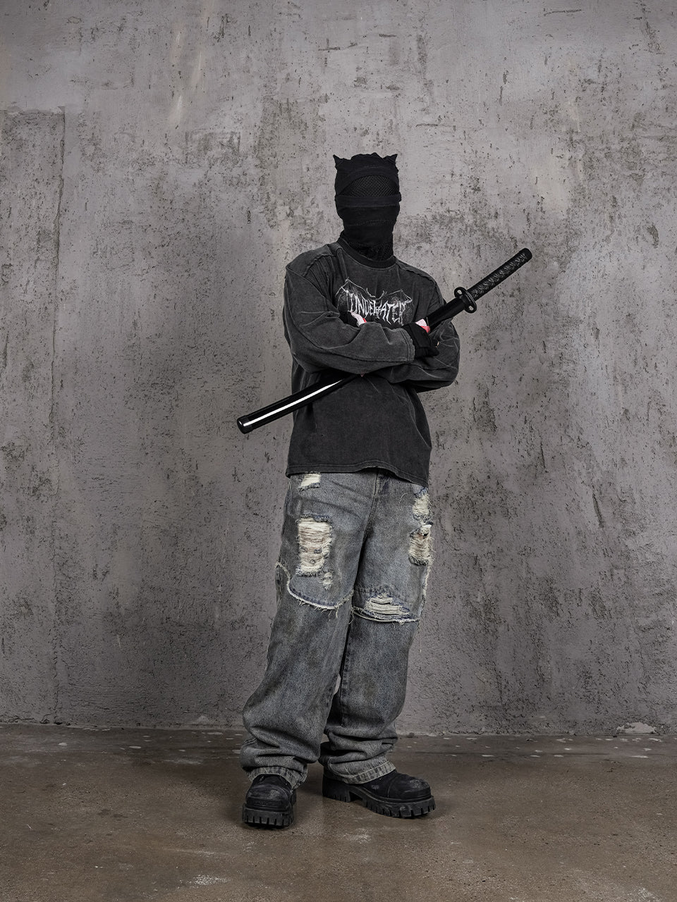 UNDERWATER Washed Deconstruction Patchwork Print Long Sleeve Tee | Face 3 Face