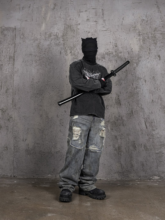 UNDERWATER Washed Deconstruction Patchwork Print Long Sleeve Tee | Face 3 Face