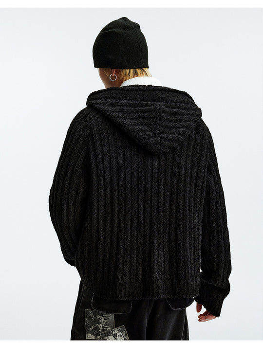 MEDM Stripe Knit Hooded Cardigan | Face 3 Face