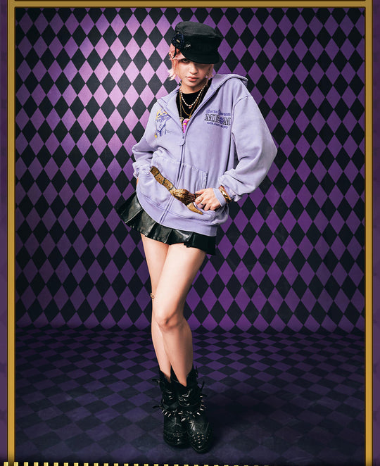 MEDM × JOJO Washed Graphic Print Zip Up Hoodie | Face 3 Face