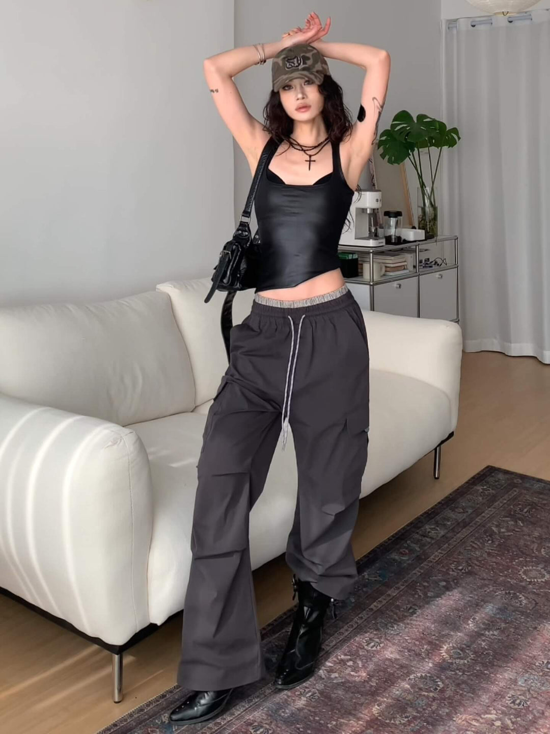EXITMODE BY BLIND NO PLAN Double Waist 3D Pleat Nylon Cargo Pants | Face 3 Face