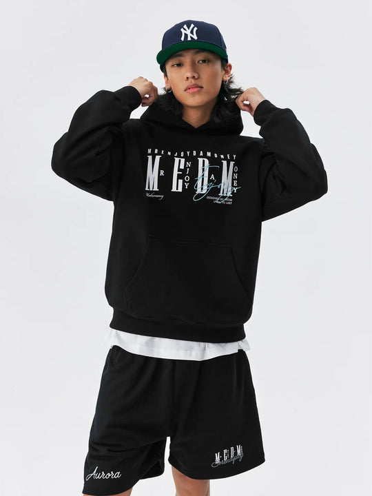 MEDM Logo Print and Embroidered Lettering Hoodie | Face 3 Face