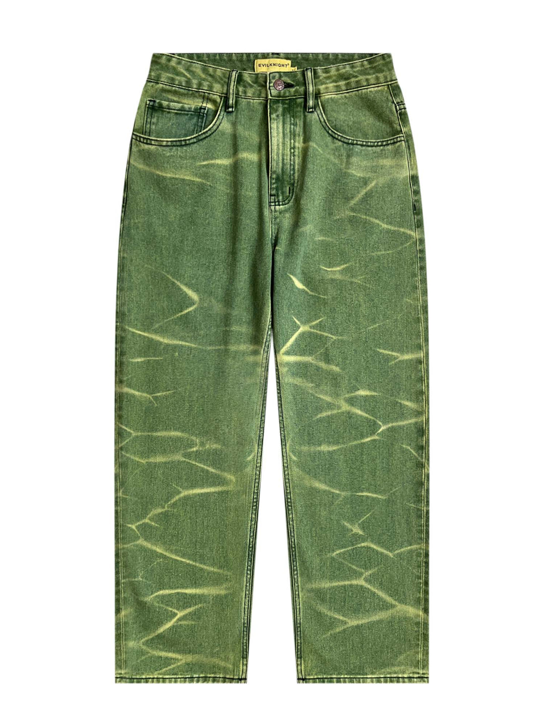 EVILKNIGHT(EK) Green Vintage Water Wave Pattern Washed Jeans | Face 3 Face