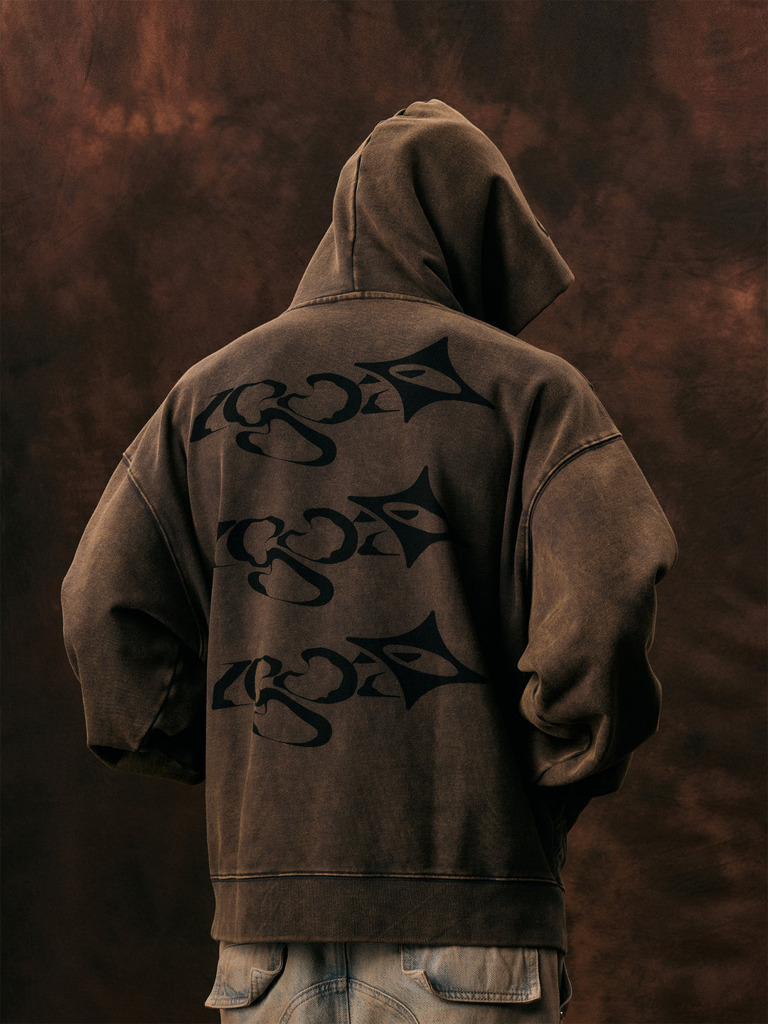 1807 Arranged Printed Washed men's Hoodie | Face 3 Face