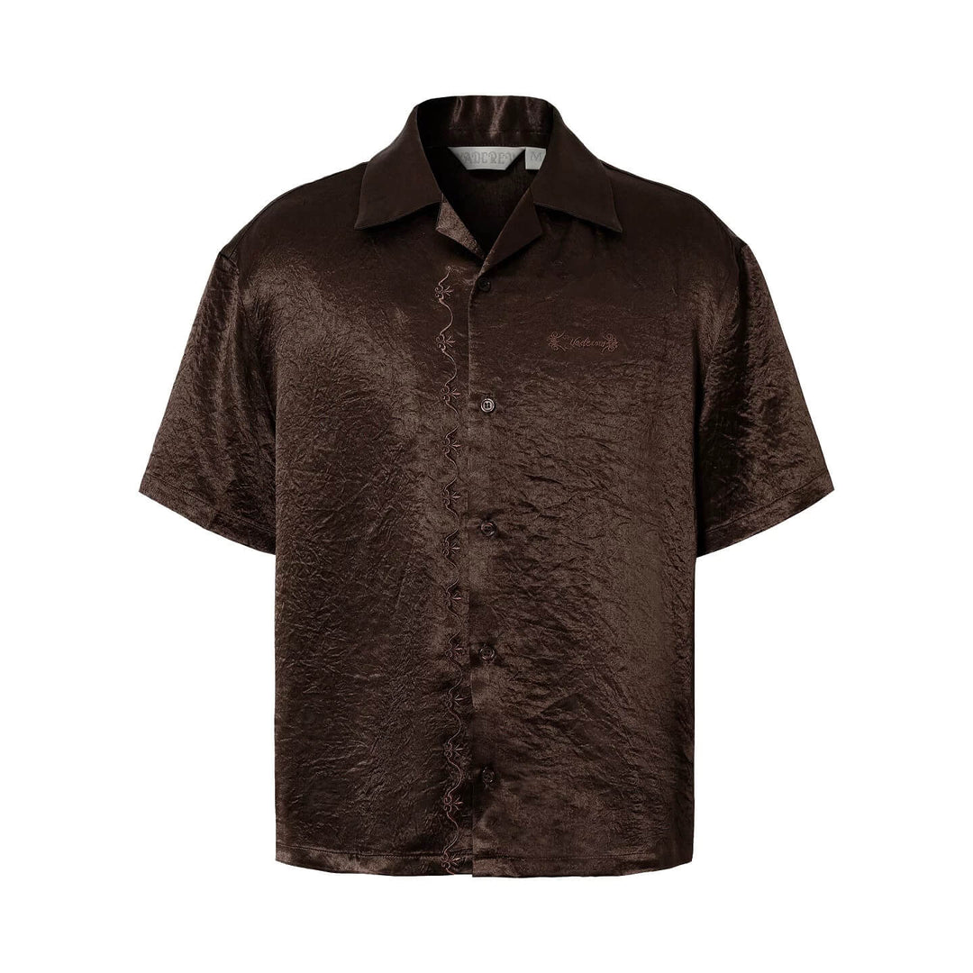 YADcrew Satin Embroidered Cuban Collar Short Sleeve Shirt | Face 3 Face