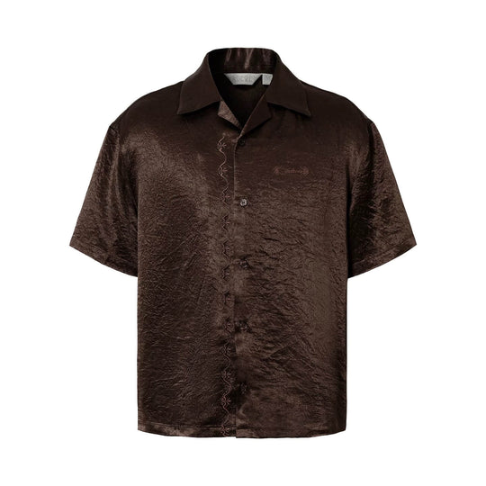 YADcrew Satin Embroidered Cuban Collar Short Sleeve Shirt | Face 3 Face