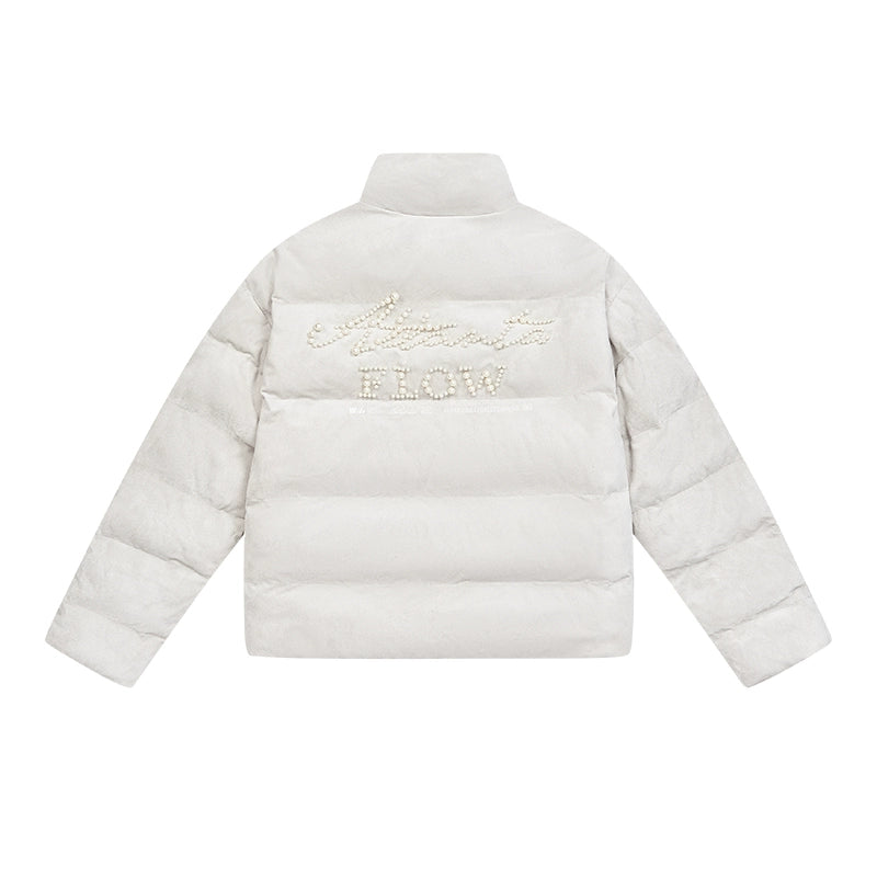 Harsh and Cruel Basic Pearl Embroidered Suede Puffer Jacket | Face 3 Face