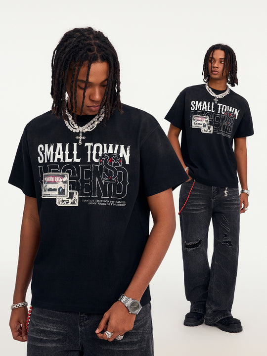 Small Town Kid Washed Imitation Ruby Patch Tee | Face 3 Face