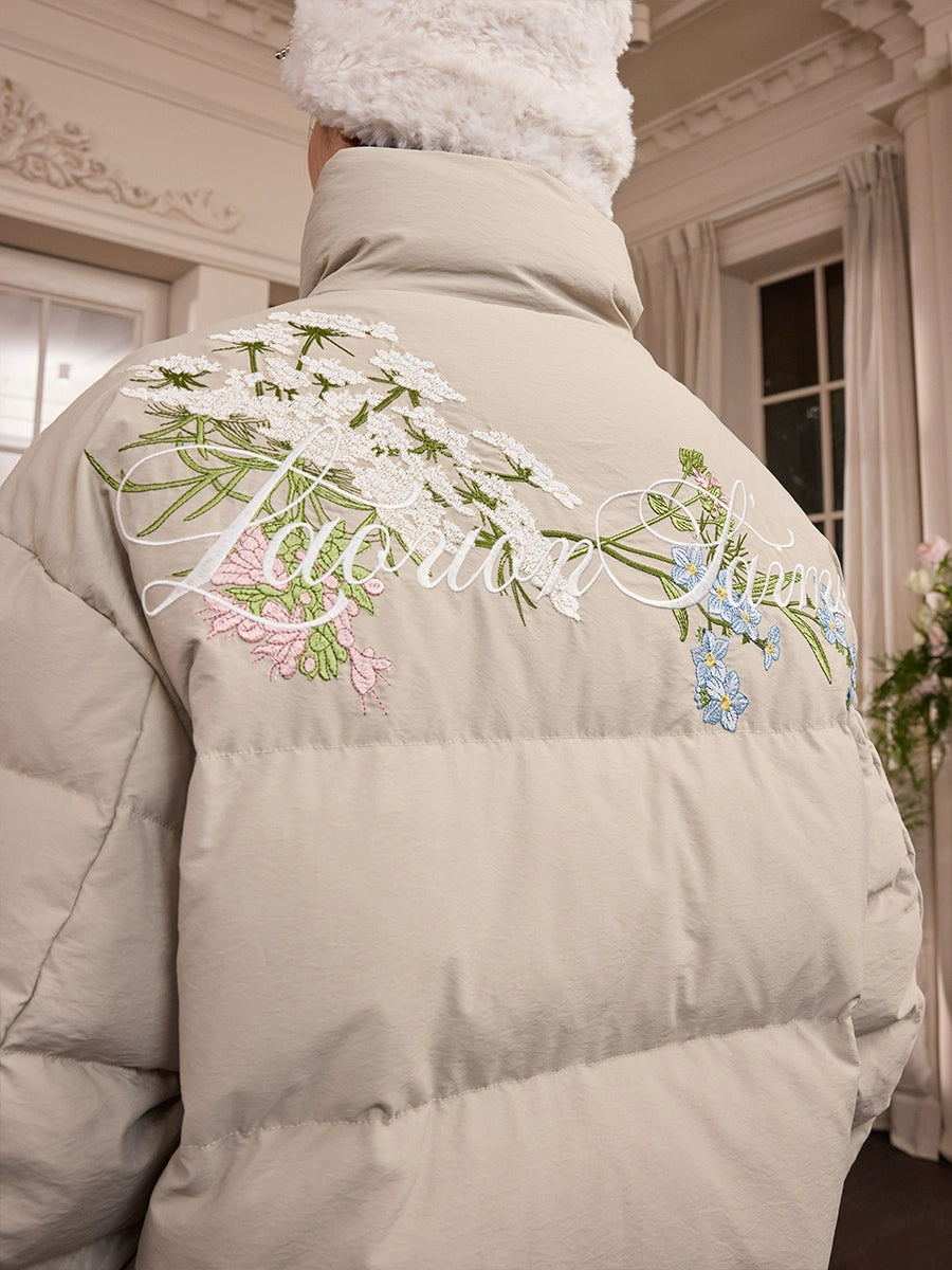 Harsh and Cruel Classic Flower Embroidery Puffer Jacket | Face 3 Face