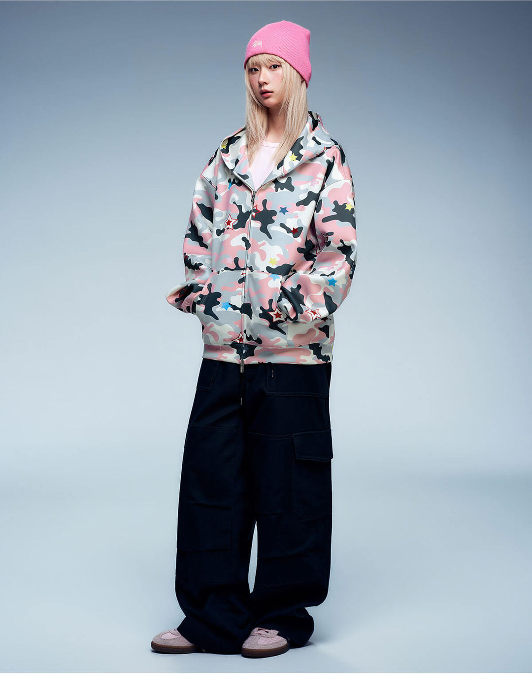MEDM All Over Colorful Star Camouflage Zip Up Hoodie | Face 3 Face