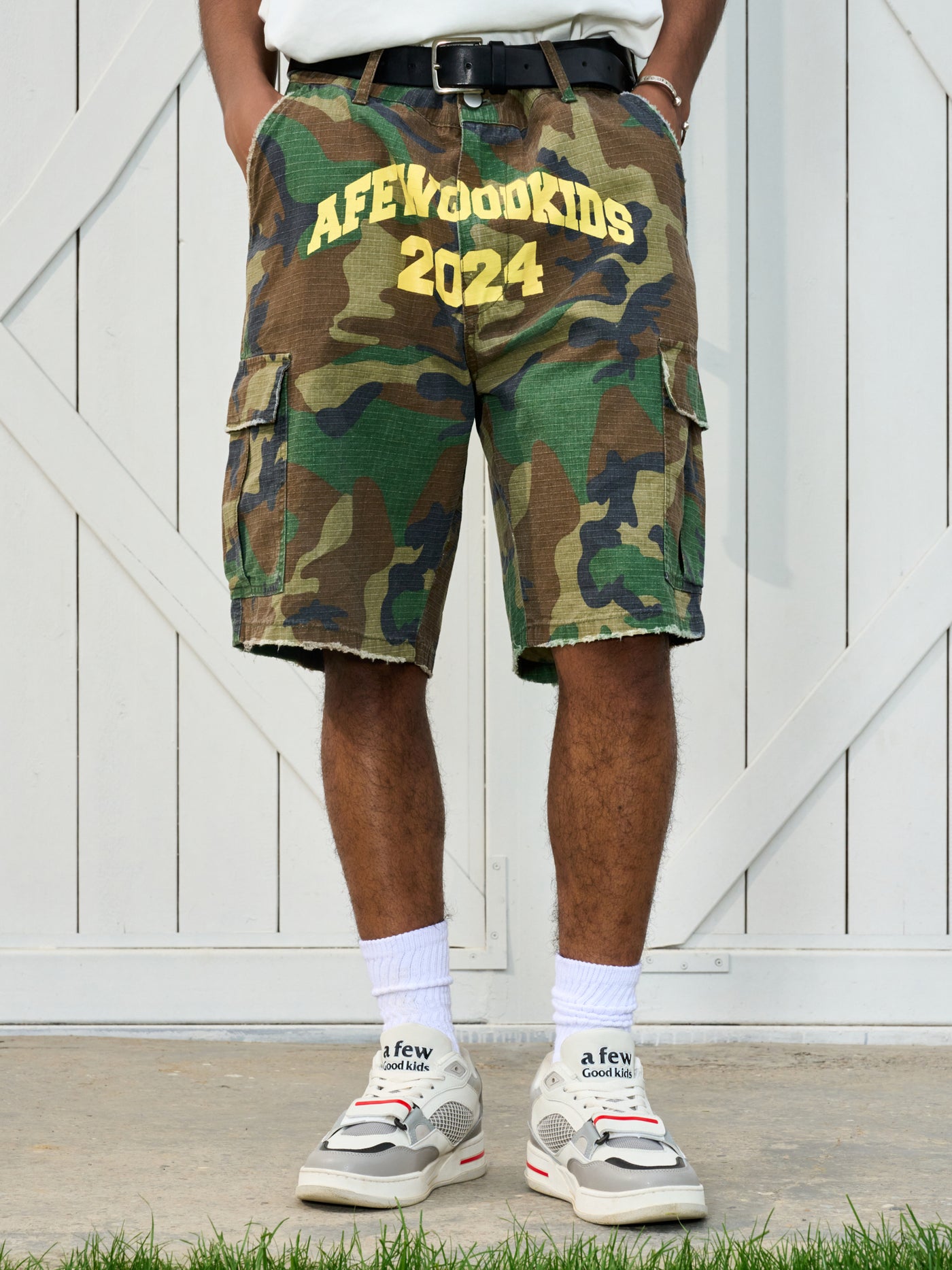 AFGK Logo Print Camouflage Destroyed Shorts | Face 3 Face