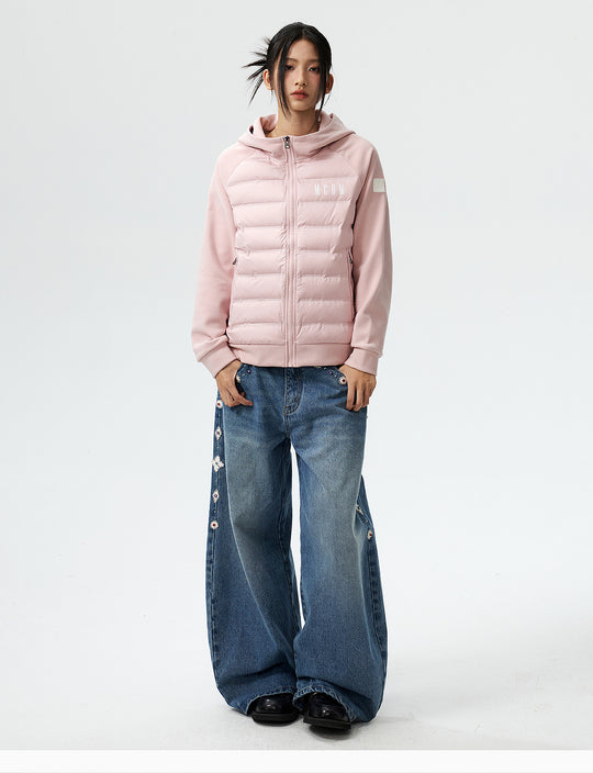 MEDM Patchwork Raglan Sleeve Lightweight Hooded Down Jacket | Face 3 Face