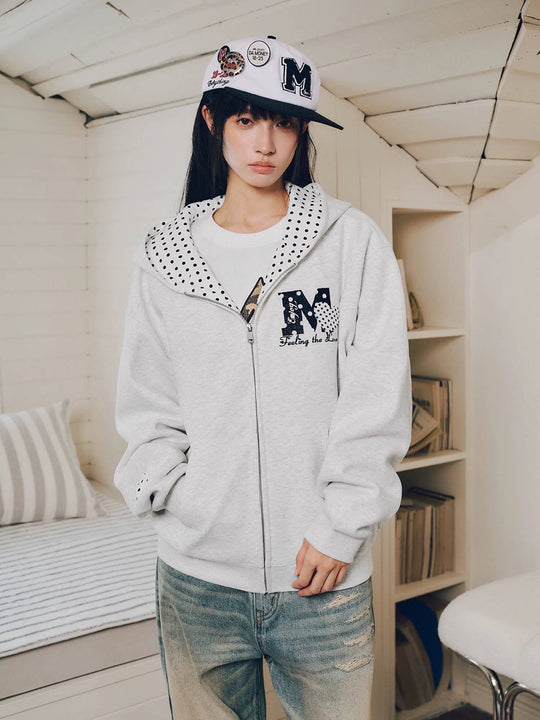 MEDM Polka Dot Hood Lining Heart Logo Zip Up Hoodie | Face 3 Face