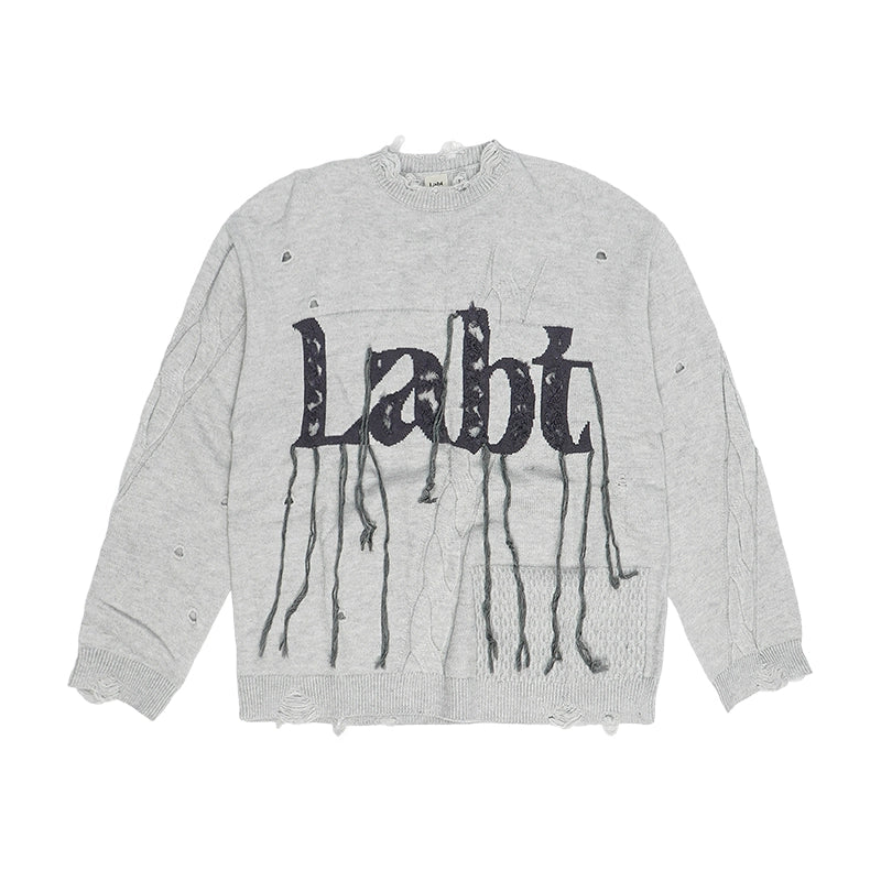 Labt Fringe Lanyard Logo Distressed Knit Sweater | Face 3 Face