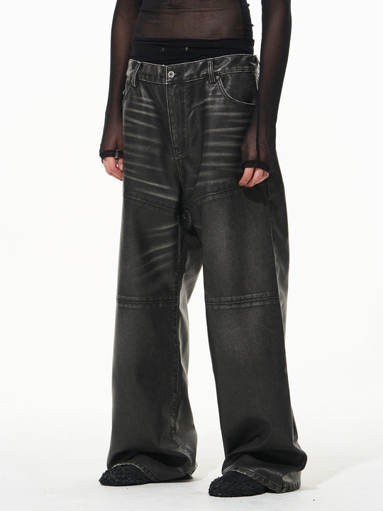 BLIND NO PLAN Hand-Whiskered Baggy Leather Pants | Face 3 Face