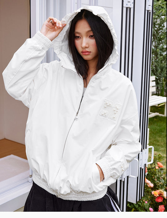MEDM Pearl Logo Lace Hooded Zip Jacket | Face 3 Face